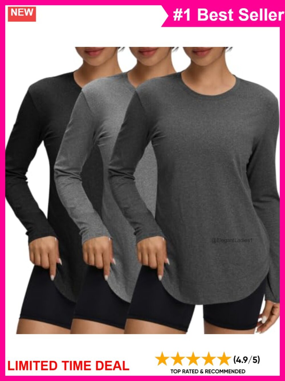 3 Pack Long Sleeve Quick Dry Workout Tops UPF 50+ 4-Way Stretch